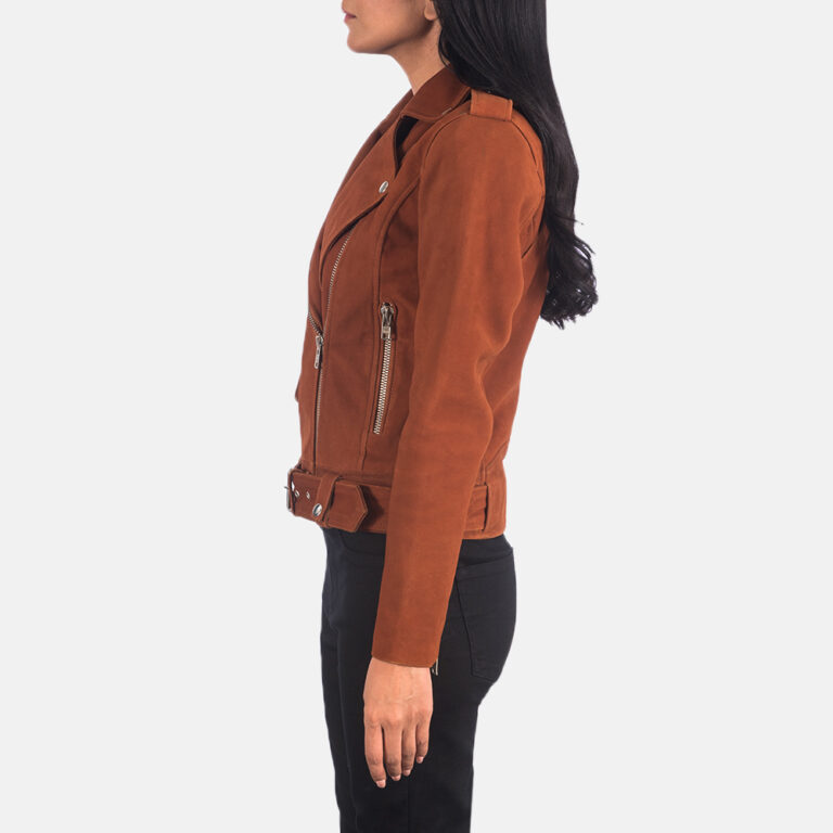 Womens Alison Brown Suede Biker Jacket Side Pose-Left-9-1623147793925