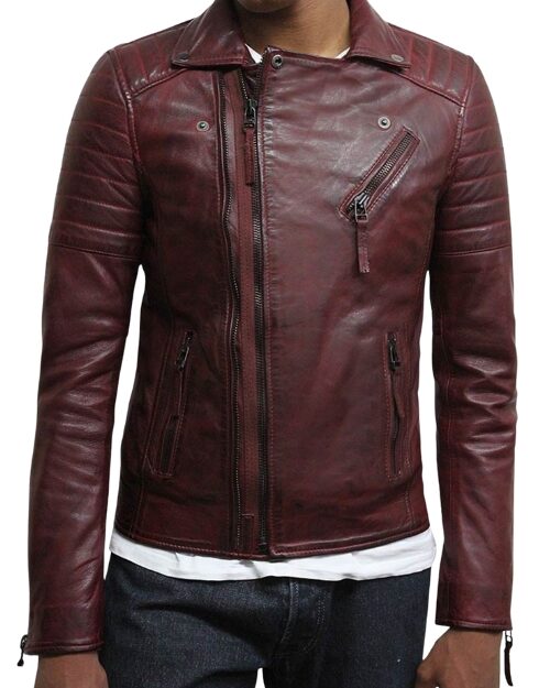 Mens Burgundy Biker Jacket