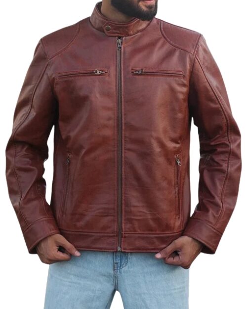 Declan Men’s Cognac Cafe Racer Leather Jacket