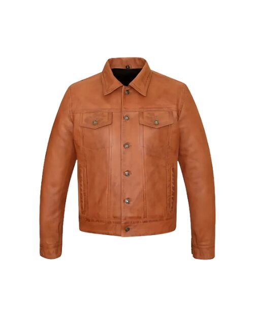 Men’s Tan Trucker Leather Jacket