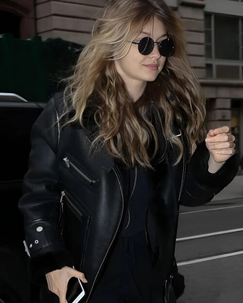 Gigi Hadid Black Shearling Leather Jacket