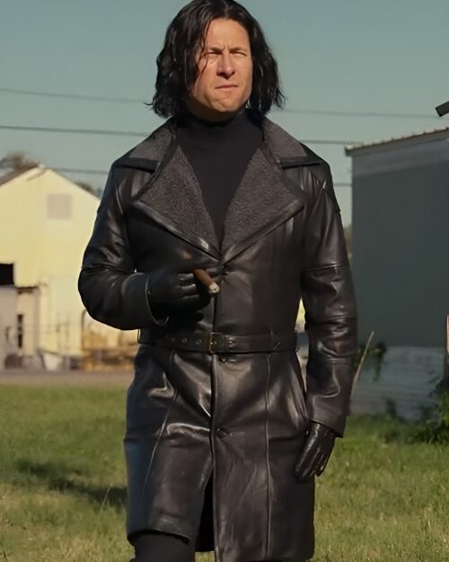 Hit Man Glen Powell Black Trench Leather Coat
