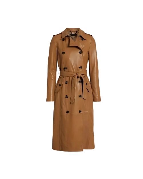 Riley Belted Tan Brown Trench Leather Coat