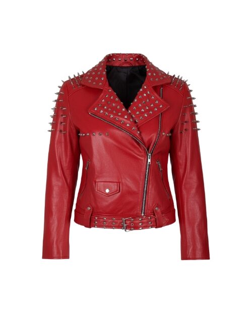 Womens Red Spike Studded Leather Jacket