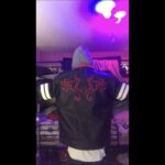 Classic Red Collar Dragon Embroidery Black Leather Jacket