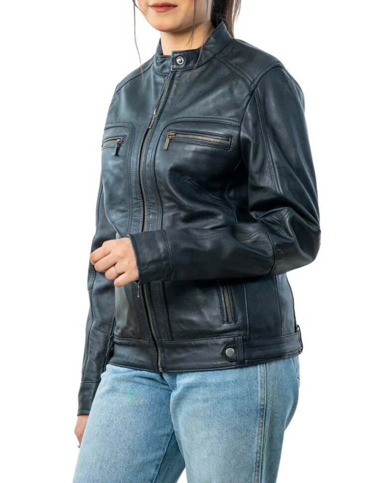AllureHand-PaintedBlackLeatherBikerJacketFrontSide1