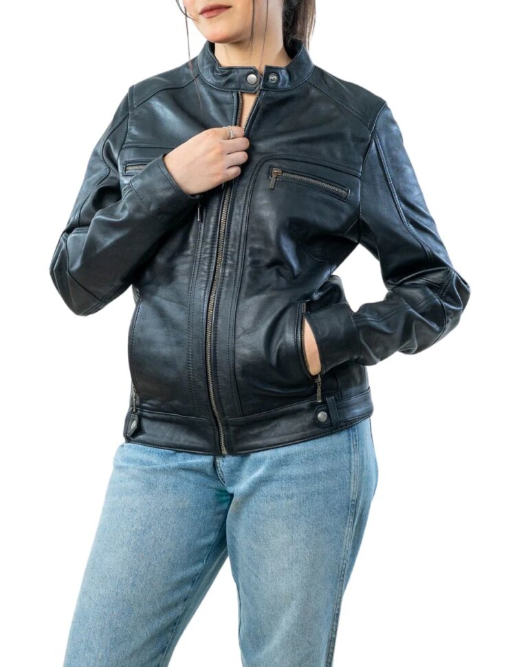 AllureHand-PaintedBlackLeatherBikerJacketFrontside3