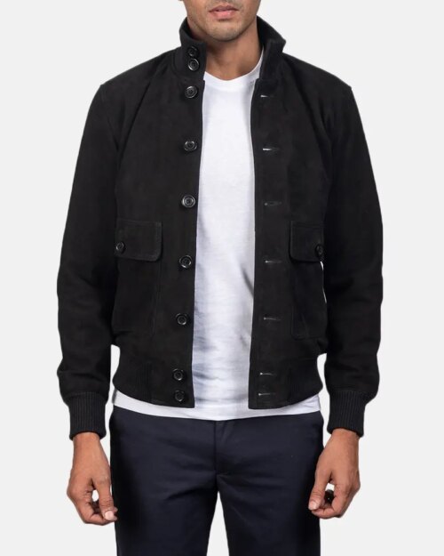 Velan Black Suede Bomber Jacket