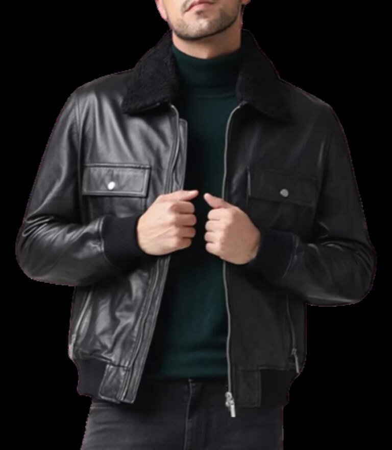 Essence-Black-Leather-Bomber-Jacket-4