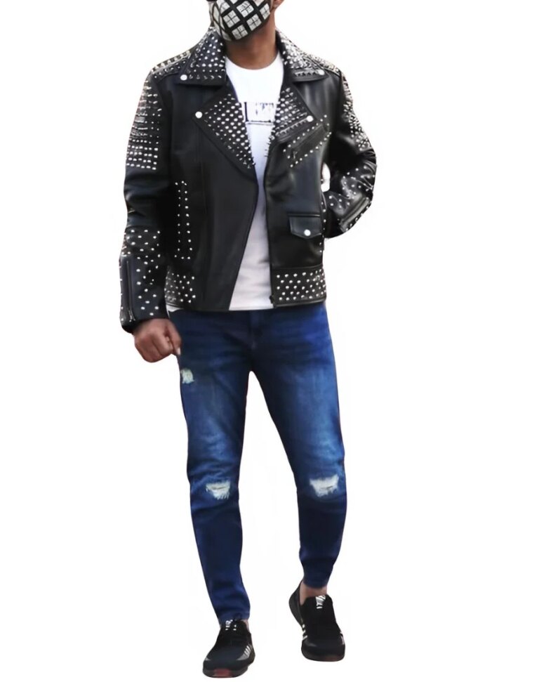 Men_sBravadoBlackStuddedBikerLeatherJacketfullfront