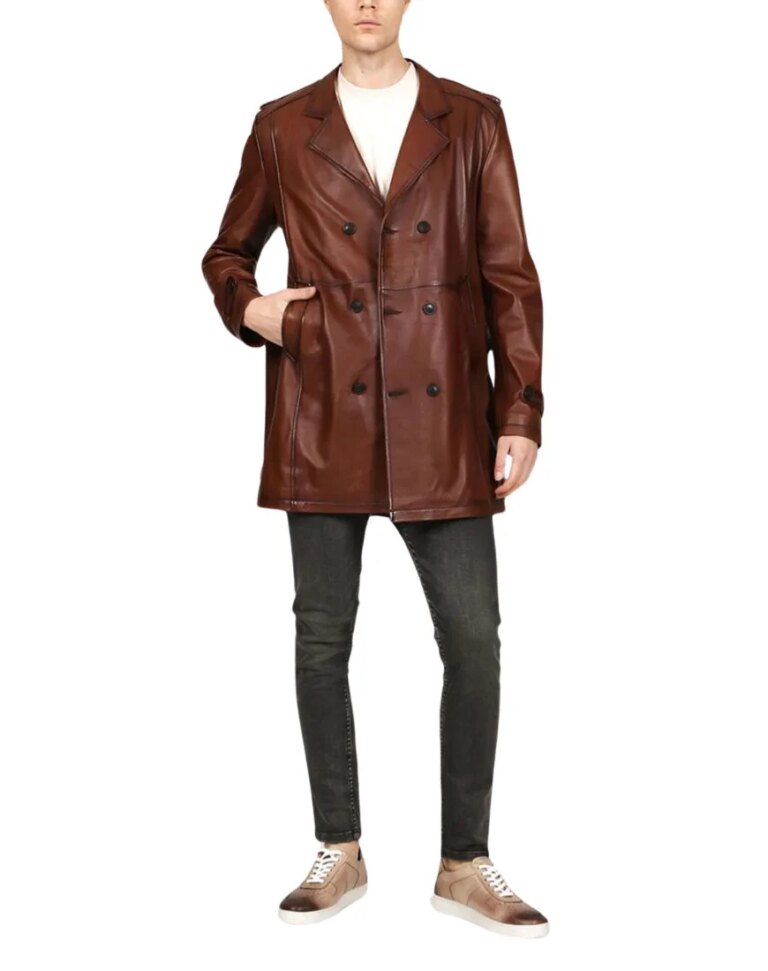 Men_sIdoloTanLeatherTrenchCoatfront