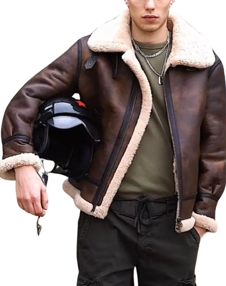 MensHighlandDistressedBrownShearlingBomberLeatherJacketFront2