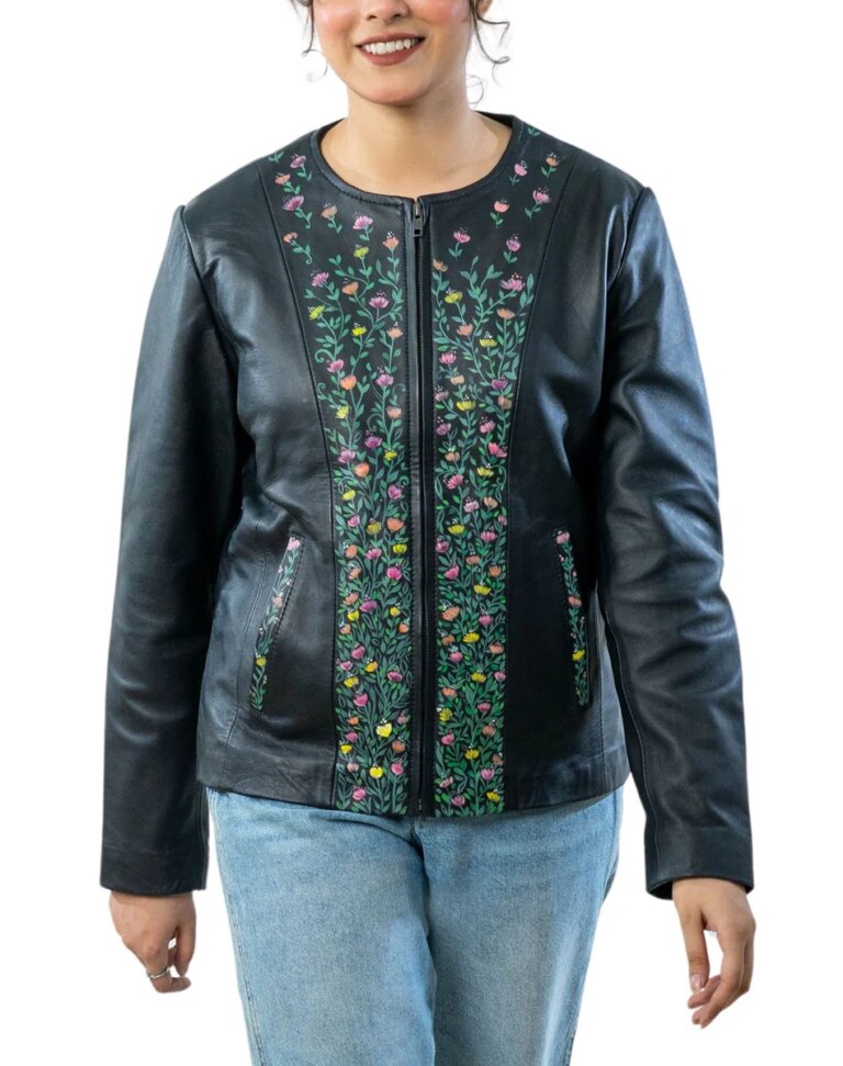 VividHand-PaintedBlackLeatherBikerJacketfront