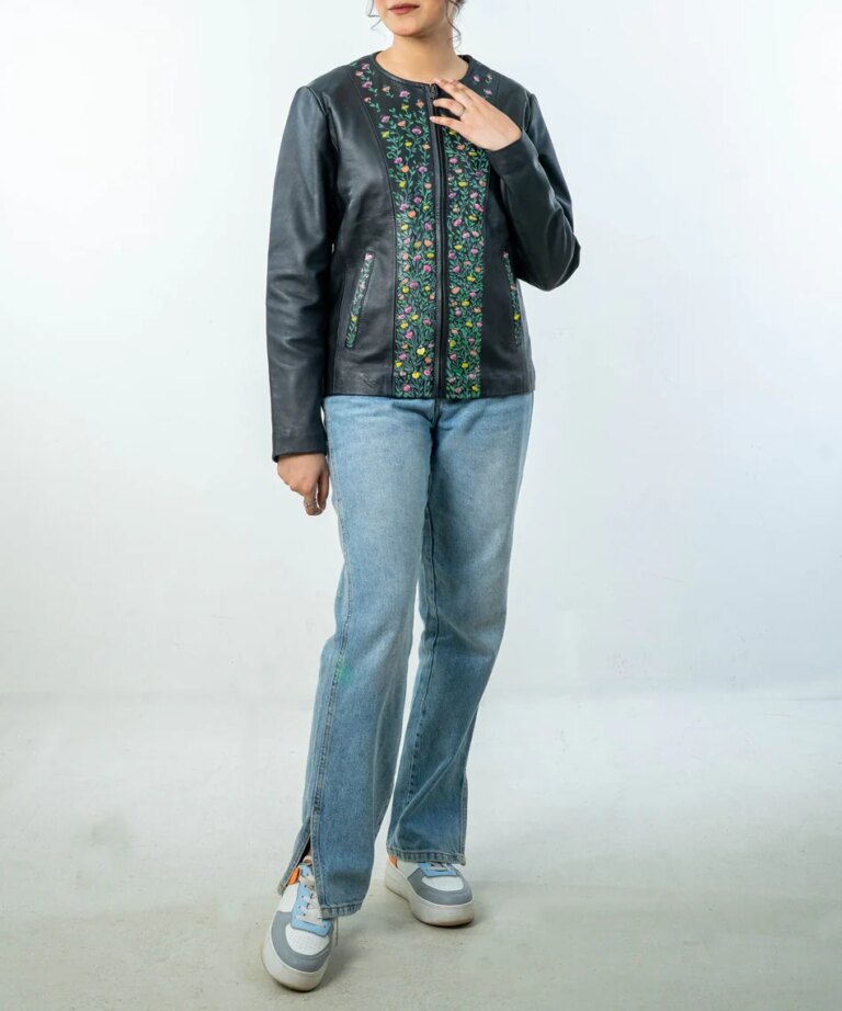 VividHand-PaintedBlackLeatherBikerJacketfullfront