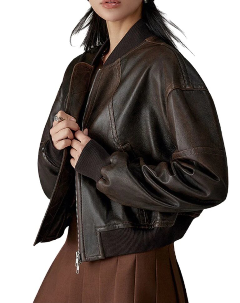 Women_sCharmeVintageBrownBomberLeatherJacketside